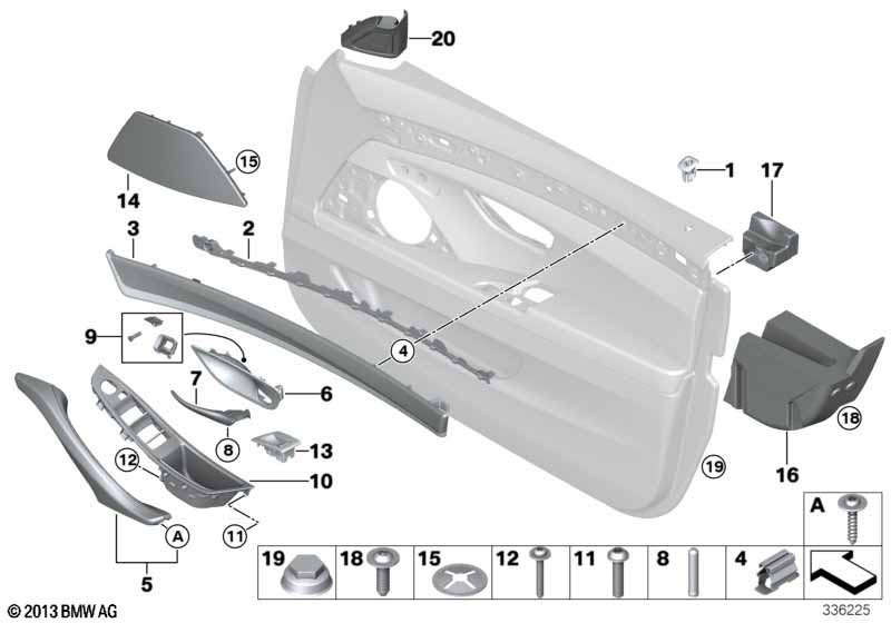Surface-mounted parts, door panel, front