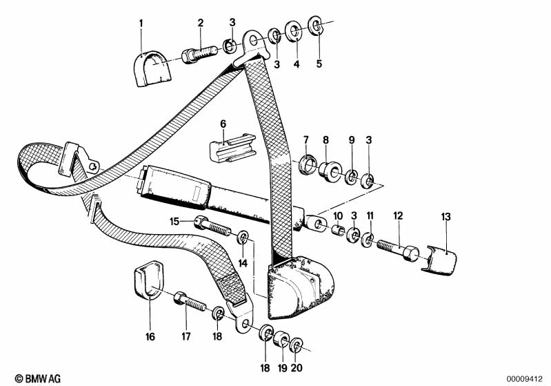 Front safety belt mounting parts