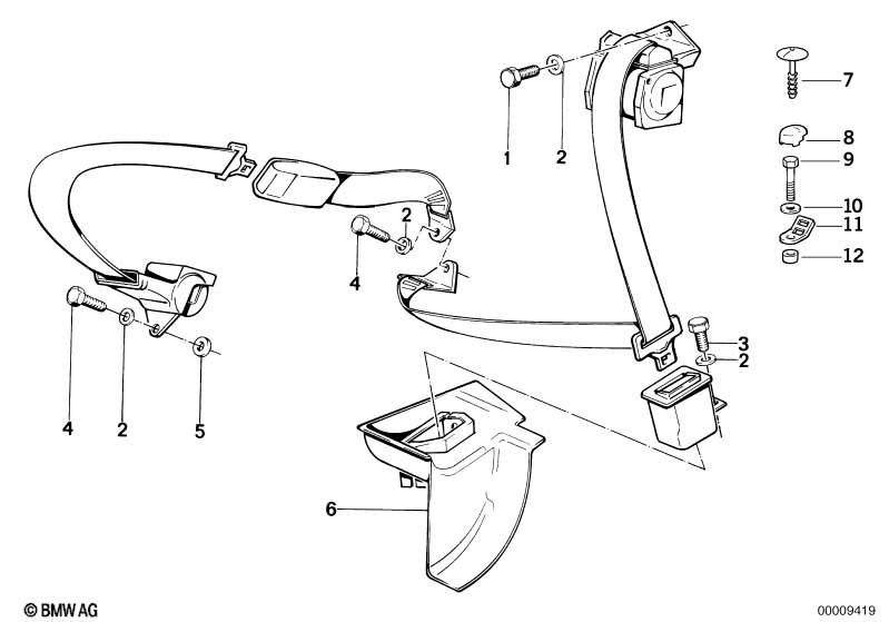 Rear safety belt mounting parts