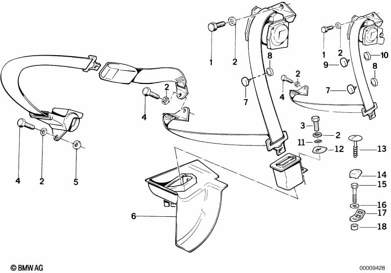 Rear safety belt mounting parts