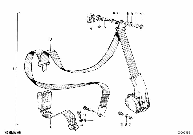 Rear safety belt mounting parts