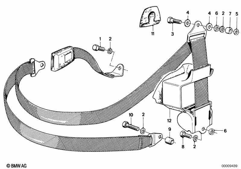 Rear safety belt mounting parts