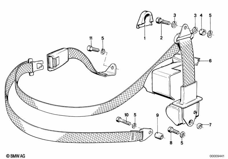 Rear safety belt mounting parts