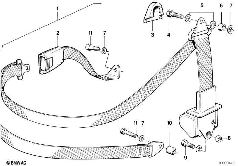 Rear safety belt mounting parts