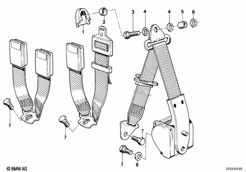 Rear safety belt mounting parts