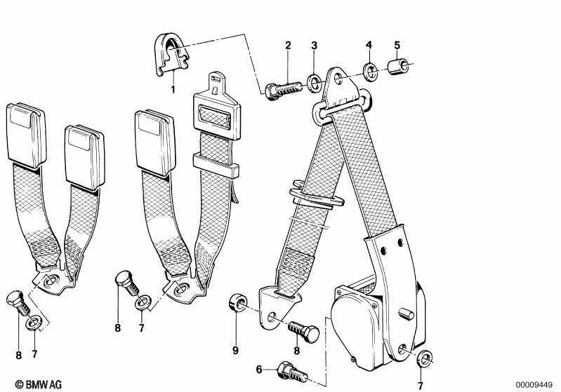 Rear safety belt mounting parts