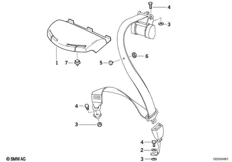 Rear safety belt mounting parts