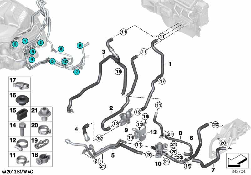 Coolant hoses for auxiliary heater