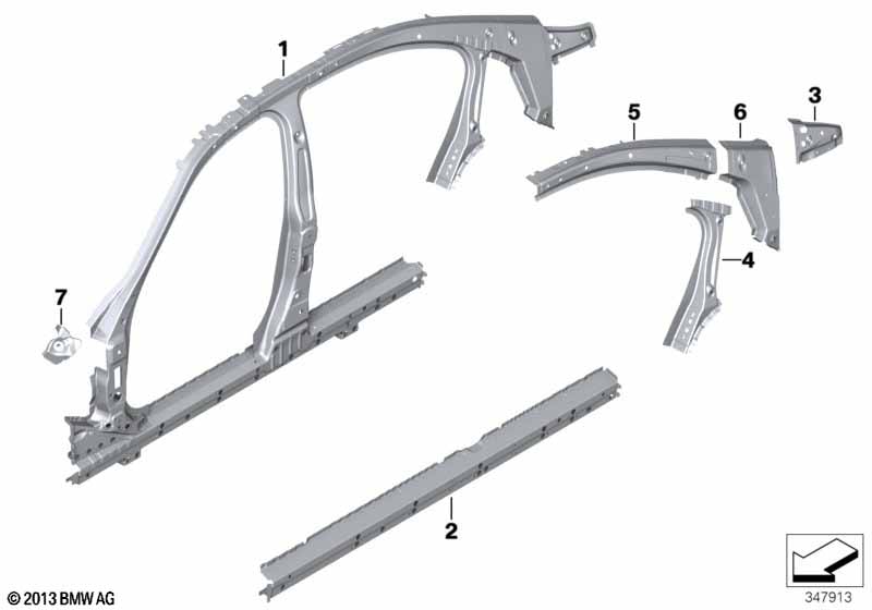 Side frame section, center