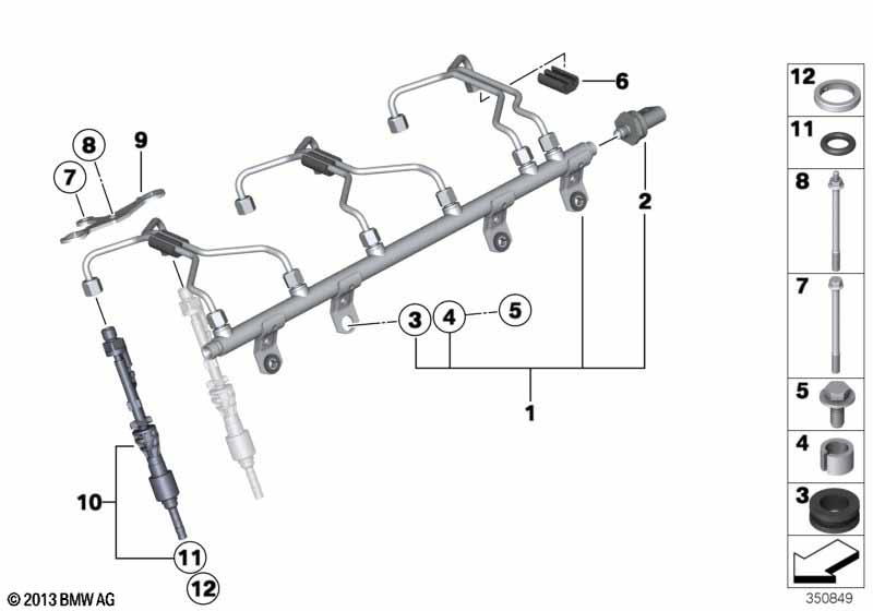 High-pressure rail/injector/bracket