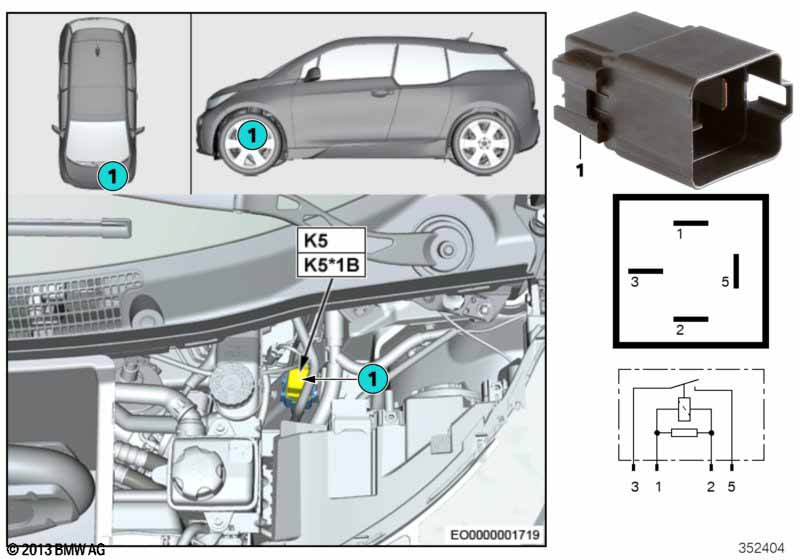 Relay for electric fan motor, K5