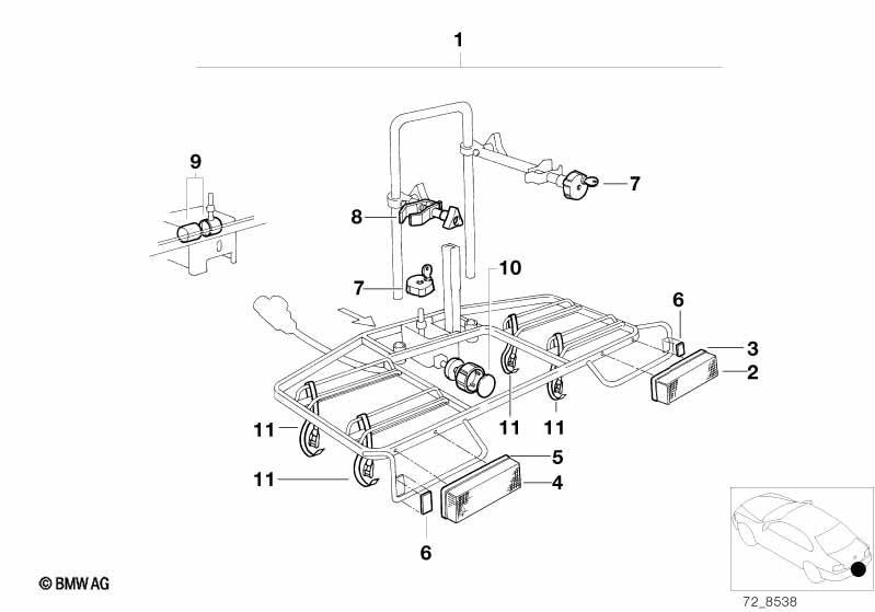Bicycle carrier, trailer coupling