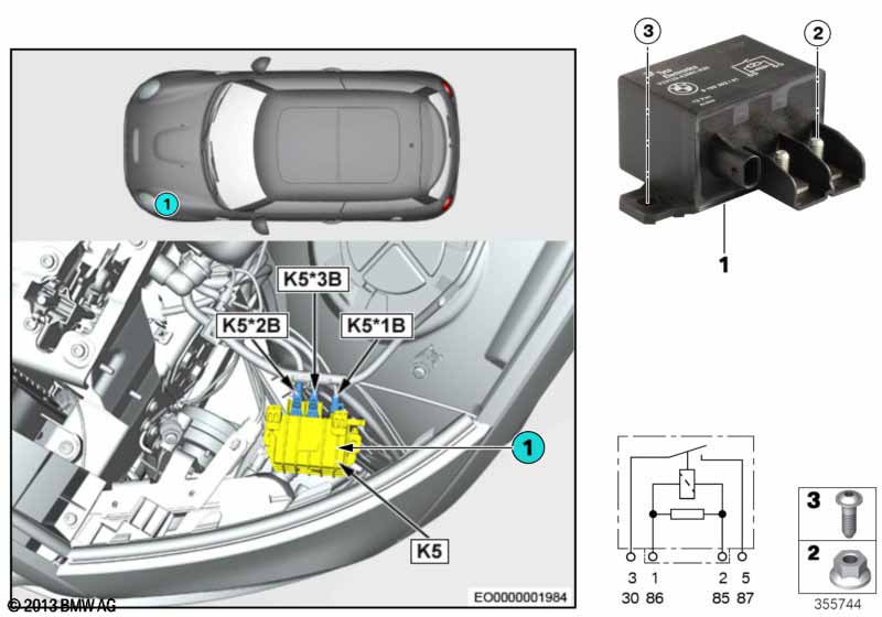Relay for electric fan motor, K5