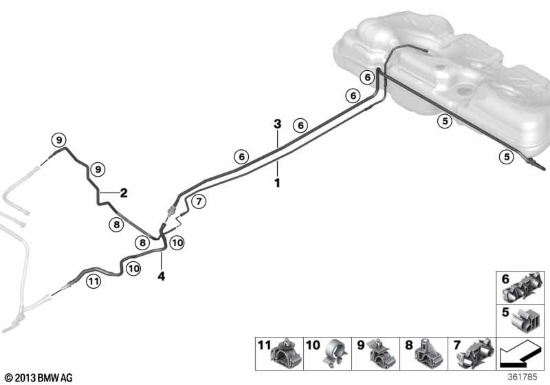 Fuel pipe and mounting parts