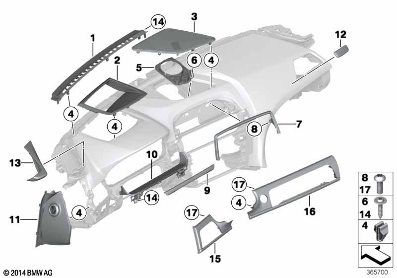 Mounting parts, I-panel, top