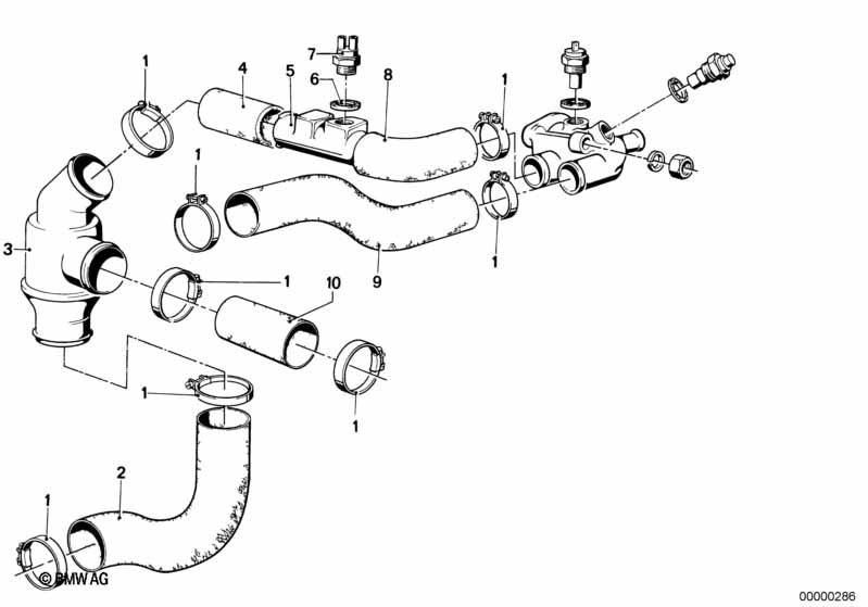 Cooling system-thermostat/water hoses