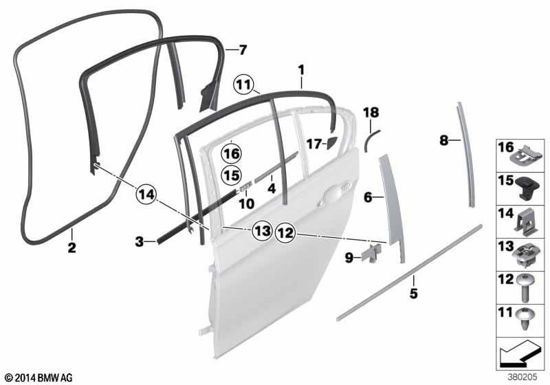 Trim and seals for door, rear