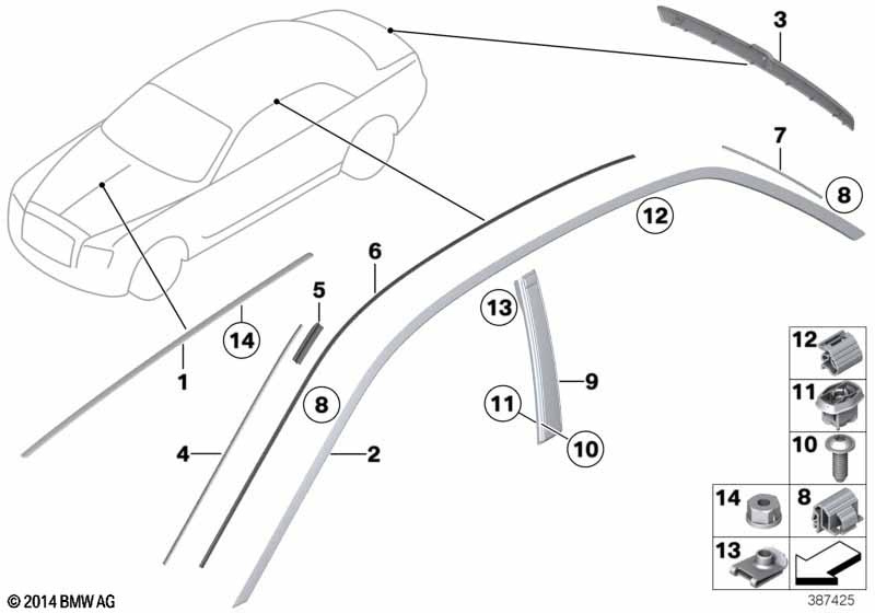 Genuine BMW 51137210628 RR4 Clip, Moulding, Side Frame (Inc. Ghost) | ML Performance UK Car Parts