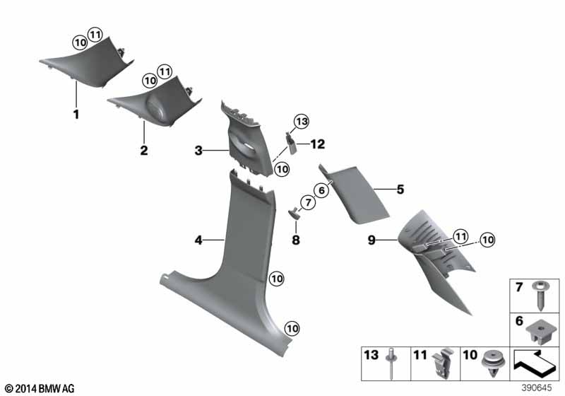 Genuine BMW 51437408005 F55 Trim, A-Pillar, Hifi, Left SATELLITE GREY (Inc. One, One First & One D) | ML Performance EU Car Parts