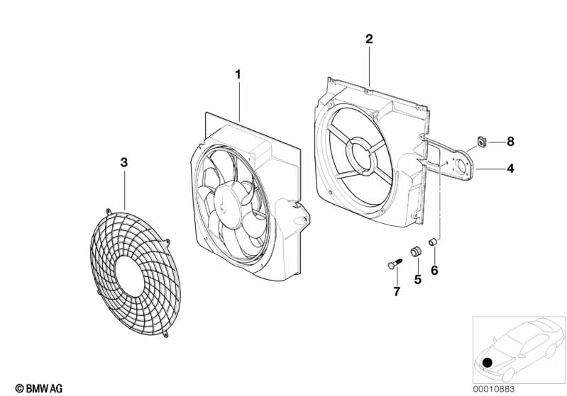 Pusher fan and mounting parts