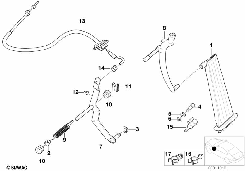 Accelerator pedal/bowden cable LHD