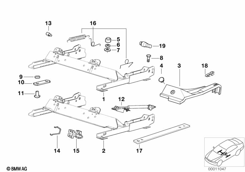 Front seat rail mechanical/single parts