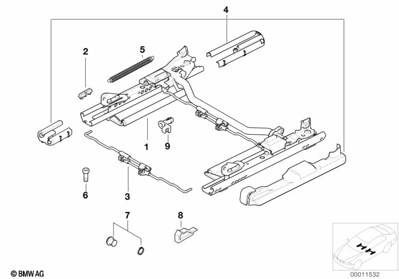 Front seat rail mechanical/single parts