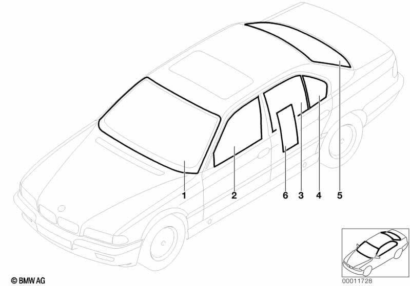 Genuine BMW 51348163848 E38 Side Window Green Right (Inc. 728iL, 740iL & 750iL) | ML Performance UK Car Parts