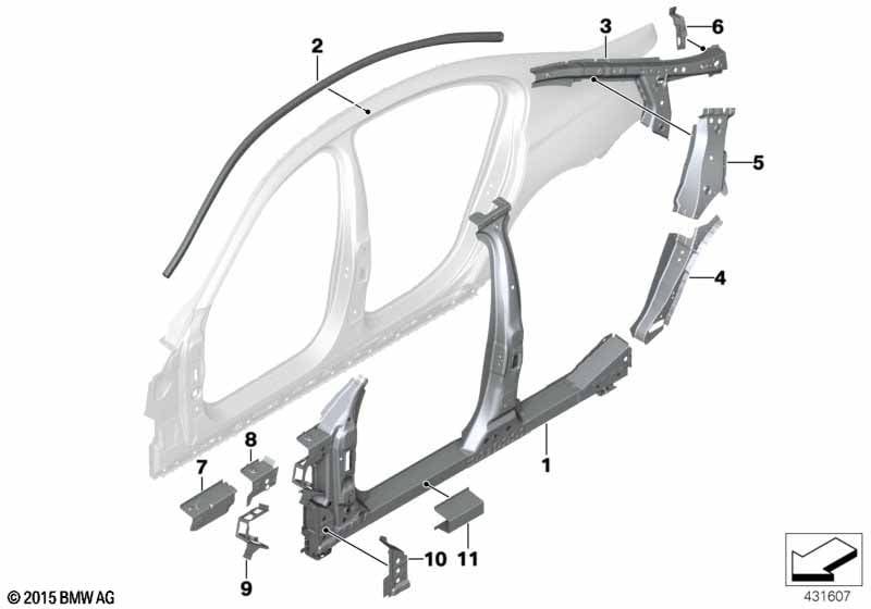 Side frame section, center