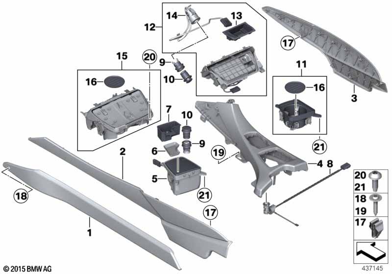 Mounting parts, center console