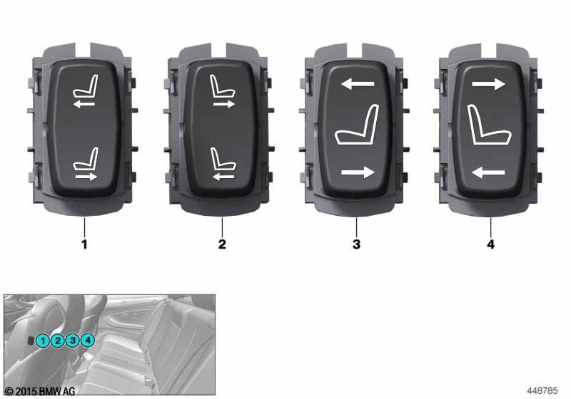 Switch for seat adjustment, rear entry