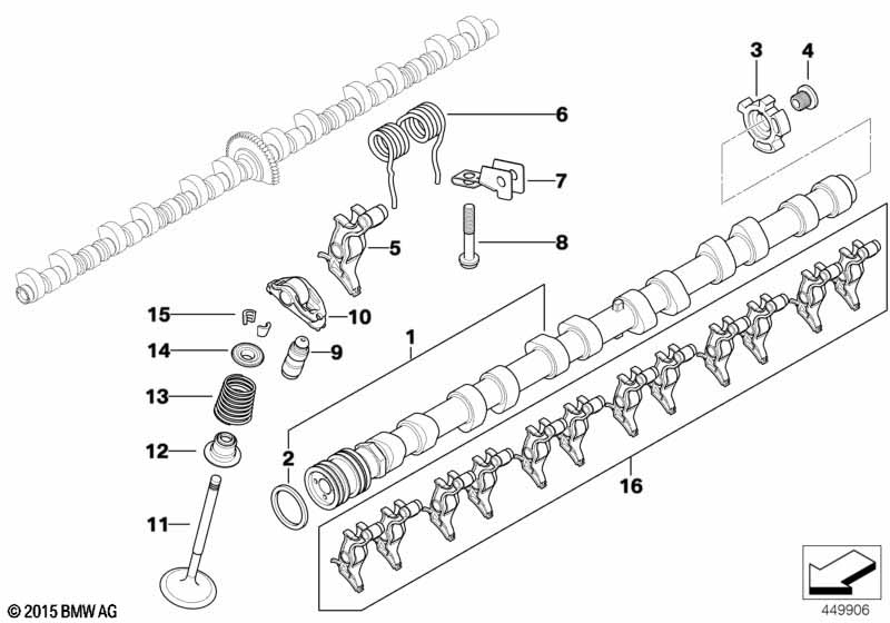 Valve timing gear, camshaft, inlet