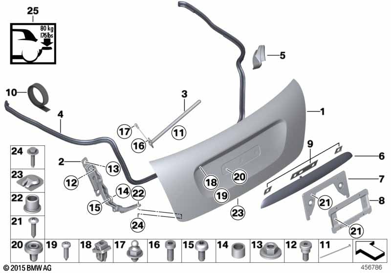 Single components for trunk lid