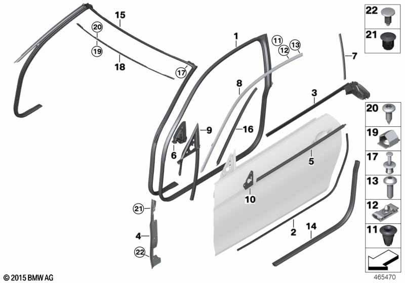 Trim and seals for door, front
