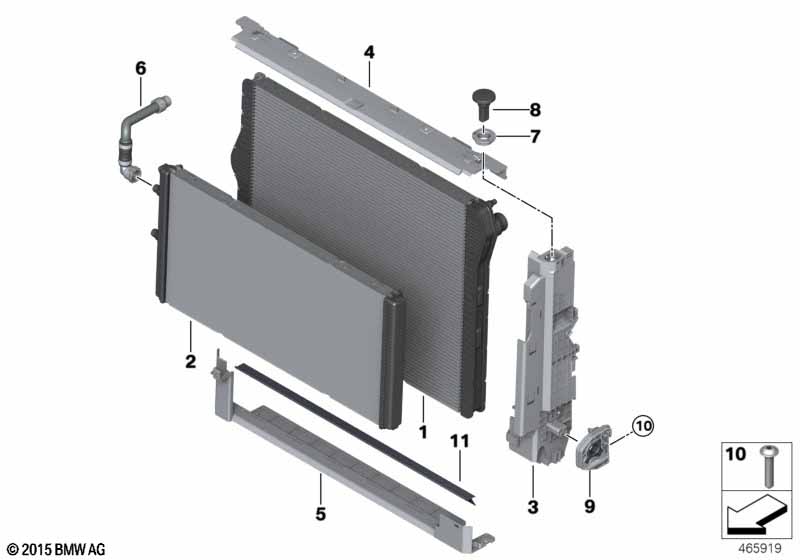 Coolant radiator mounting hardware