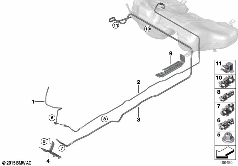 Fuel pipe and mounting parts