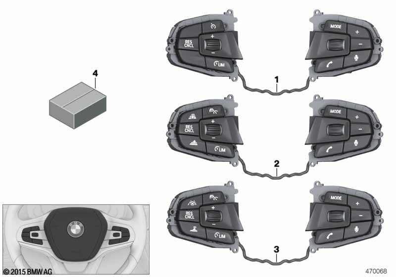 Switch, steering wheel, base