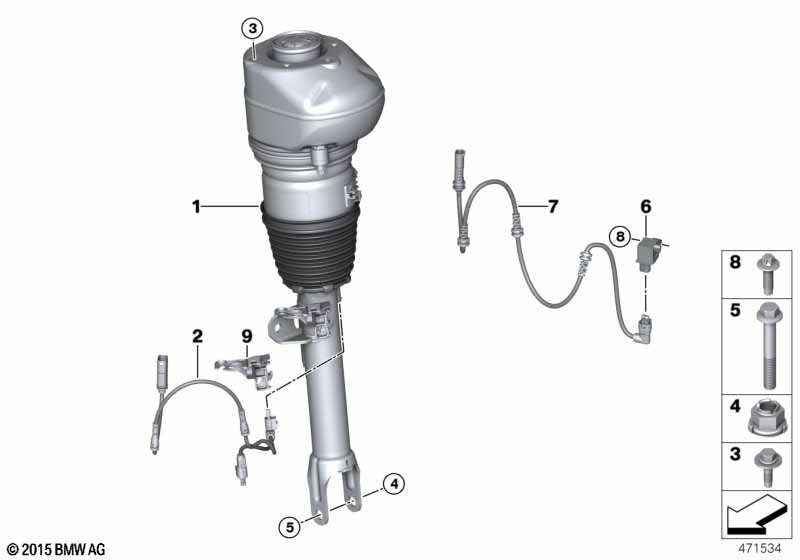 Air spring strut, front