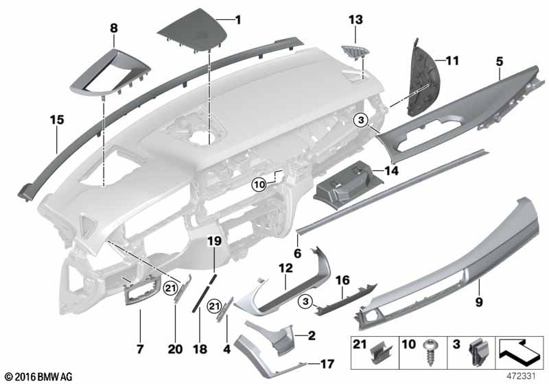 Mounting parts, I-panel, top