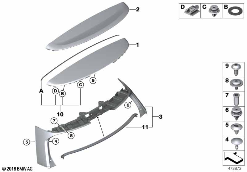 Trunk lid, mounting parts