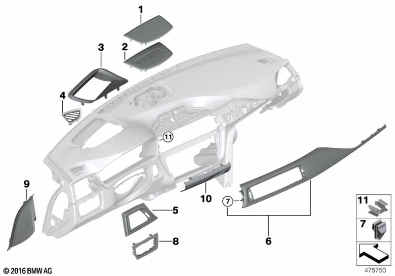 Mounting parts, I-panel, top