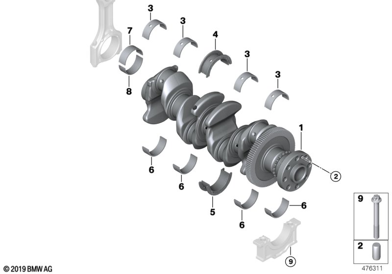 Kurbeltrieb-Kurbelwelle mit Lagerschalen
