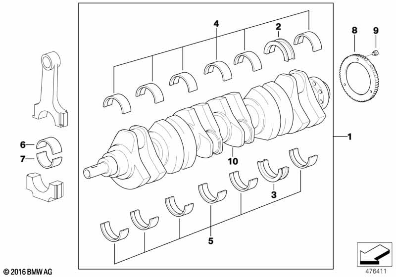 Crankshaft with bearing shells