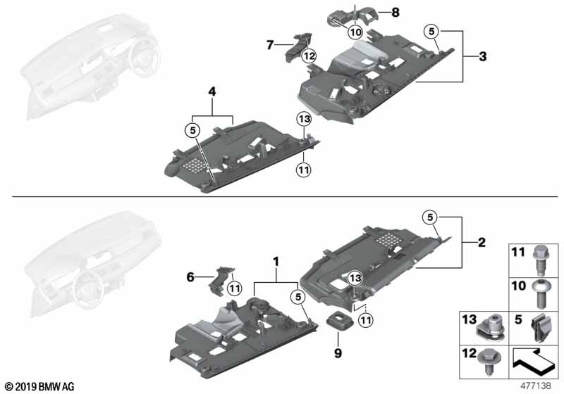Mounting parts, I-panel, bottom