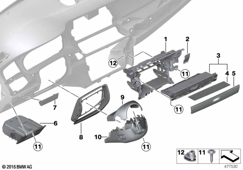 Mounting parts, I-panel, bottom