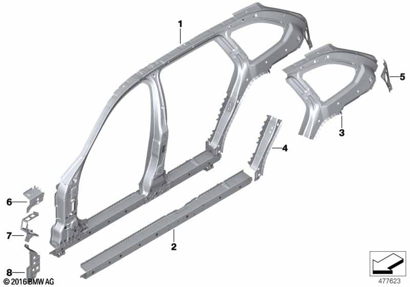 Side frame section, center