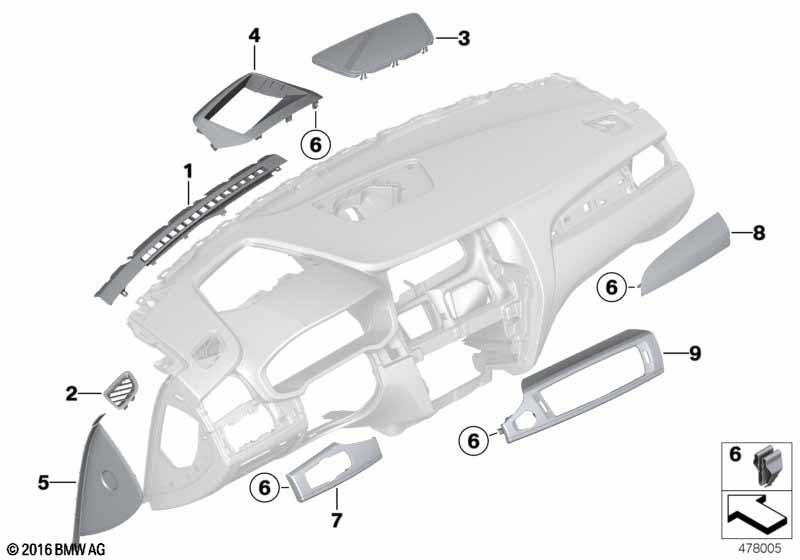 Mounting parts, I-panel, top