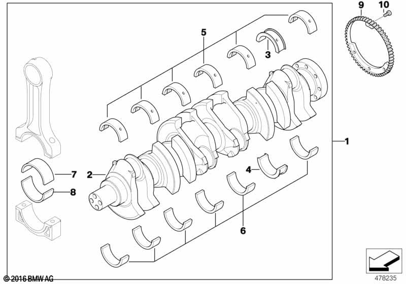 Crankshaft with bearing shells