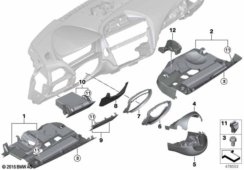 Mounting parts, I-panel, bottom