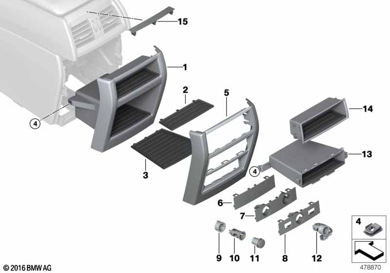 Mounting parts, center console, rear